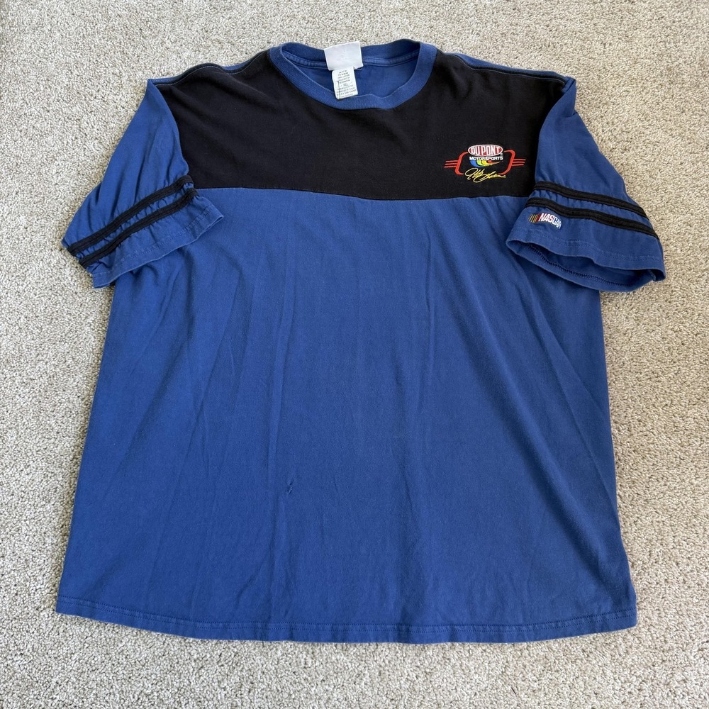 Jeff Gordon DuPont Motorsports Shirt Mens XL Blue Nascar Auto Racing Action Tee